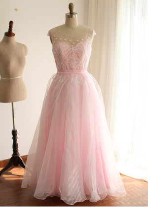 Beaded Pink Organza Luxury Wedding Dress